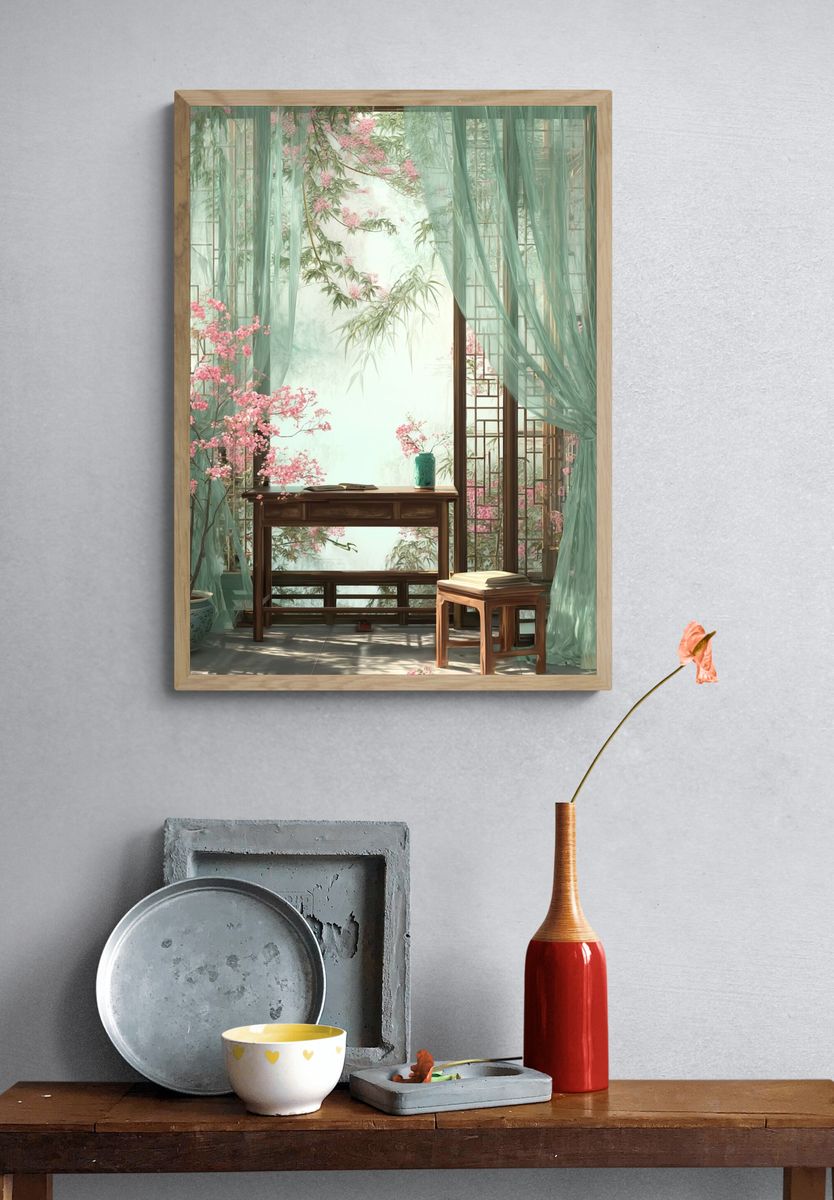 Serene Asian Interior — Illustration Print. — room view 3