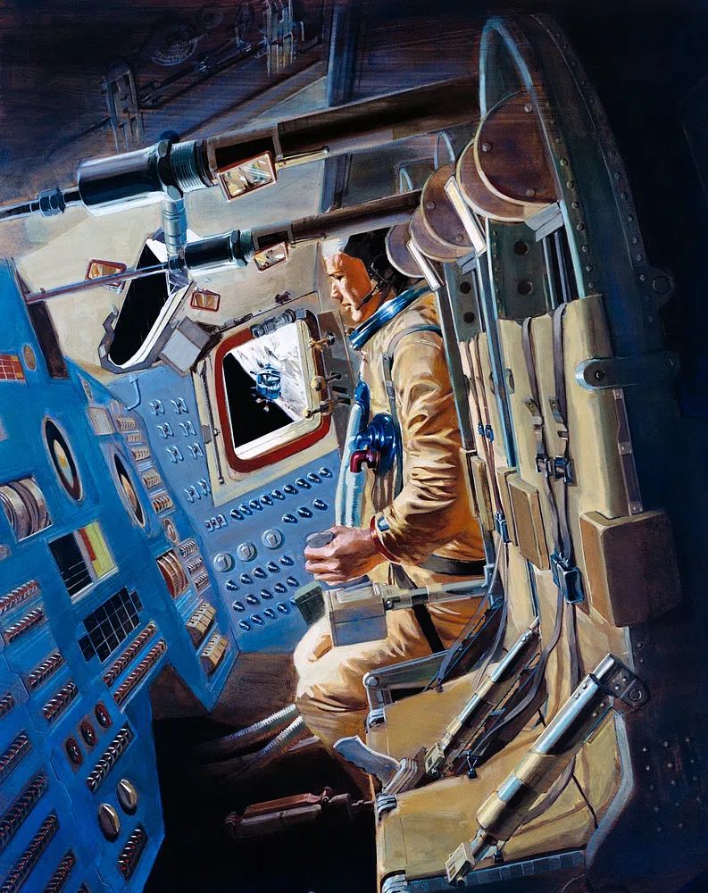 Astronaut in Spacecraft — Vintage Print. poster — vintage art