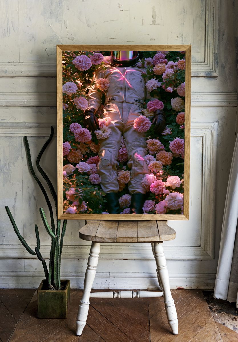 Astronaut in Roses Photography Poster. — room view 1