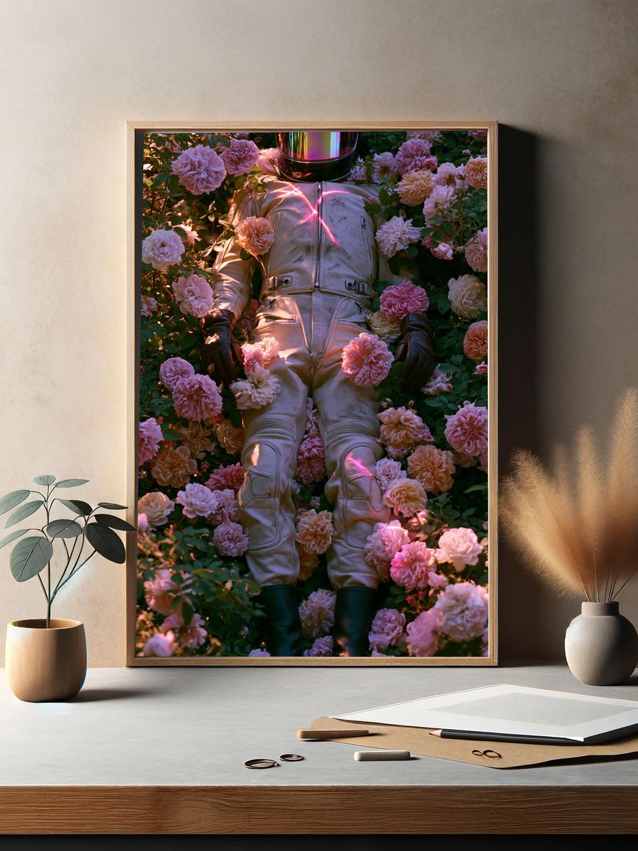 Astronaut in Roses Photography Poster. — room view 2