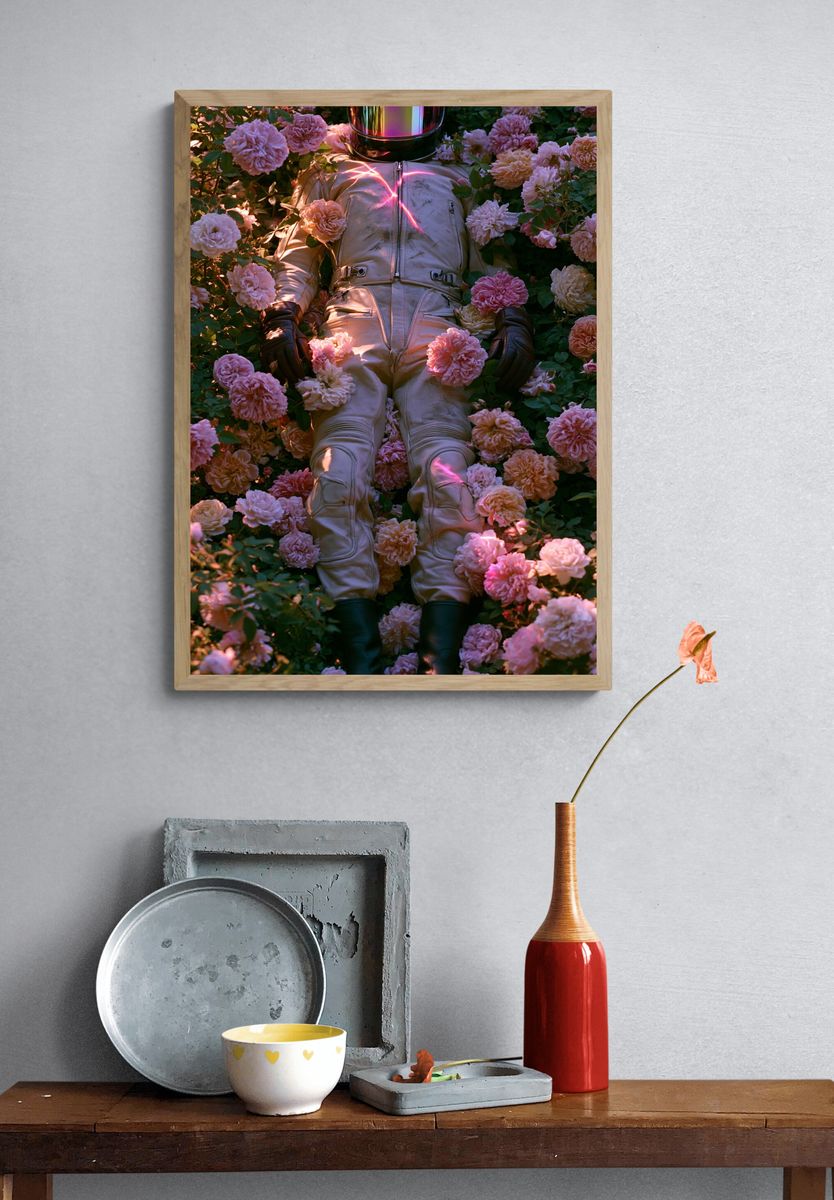 Astronaut in Roses Photography Poster. — room view 3