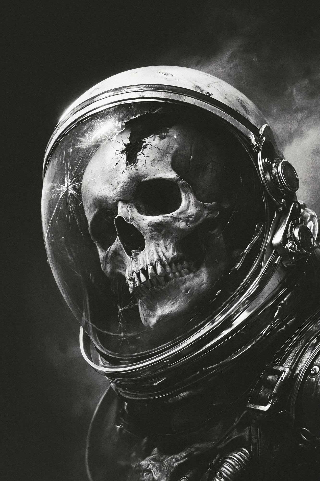 Skull Astronaut Black-White Poster. poster detail