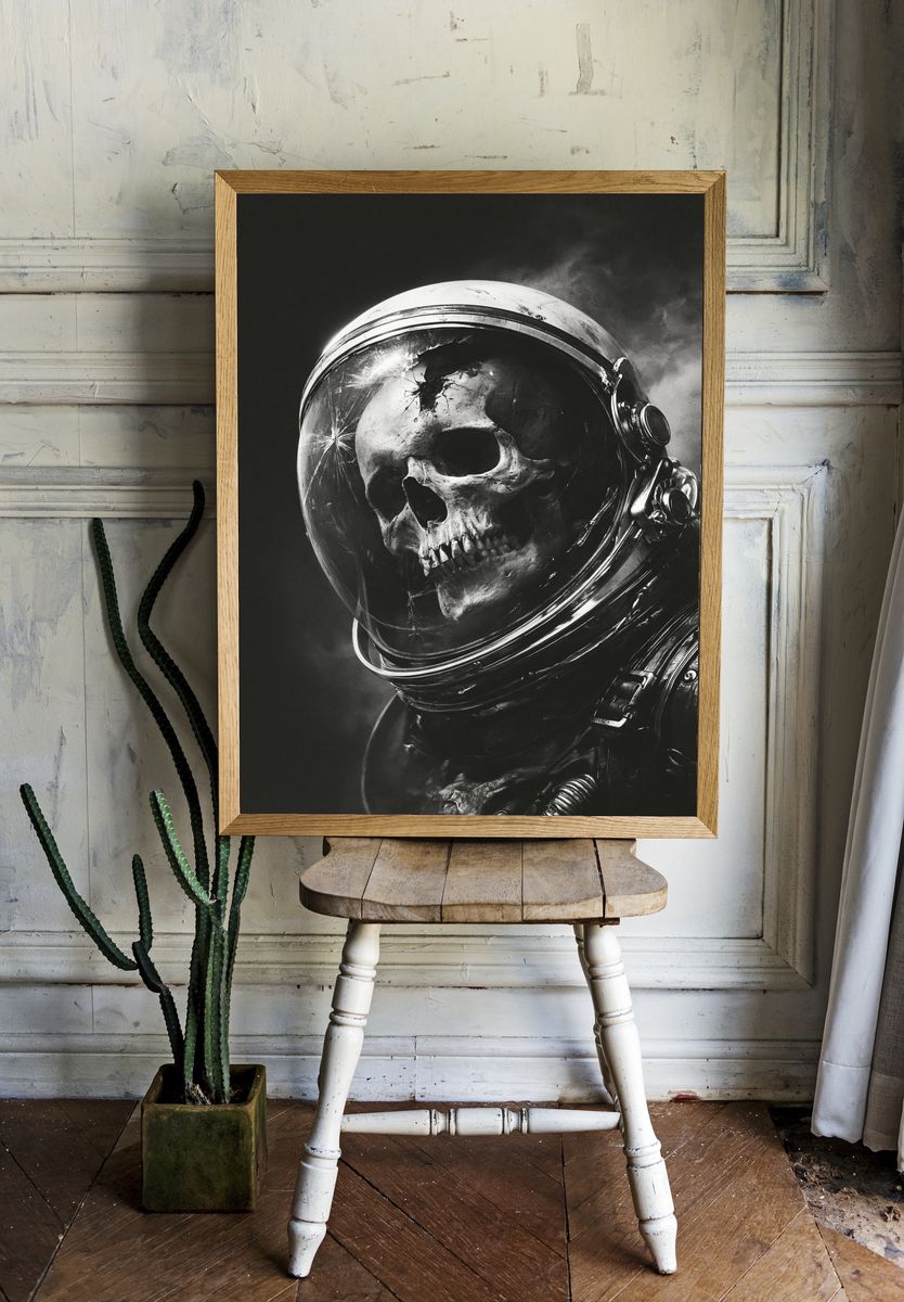 Skull Astronaut Black-White Poster. room preview