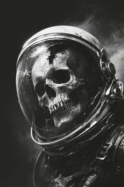 Skull Astronaut Black-White Poster. poster