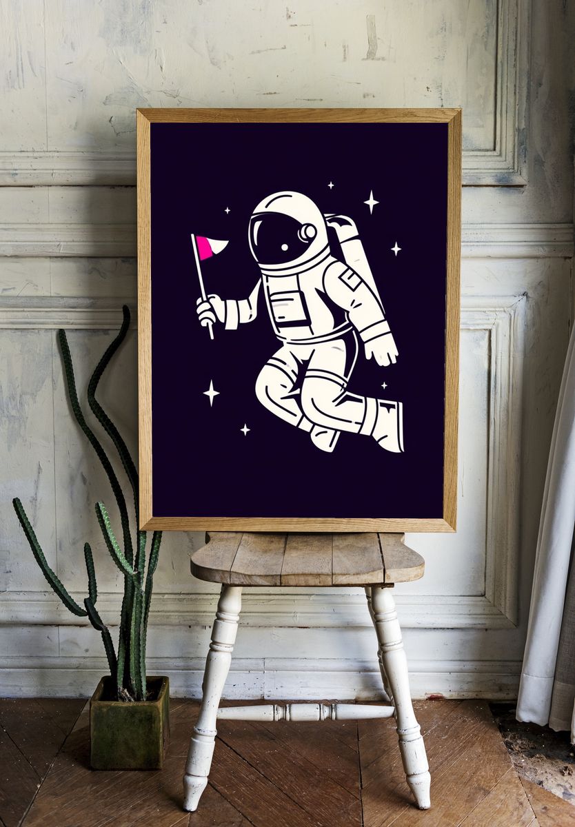 Astronaut in Space Illustration Poster. — room view 1