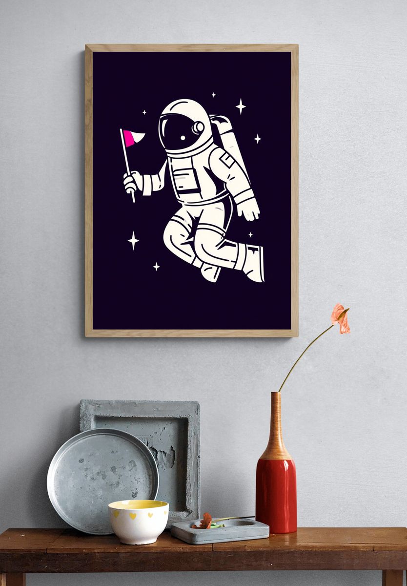 Astronaut in Space Illustration Poster. — room view 3