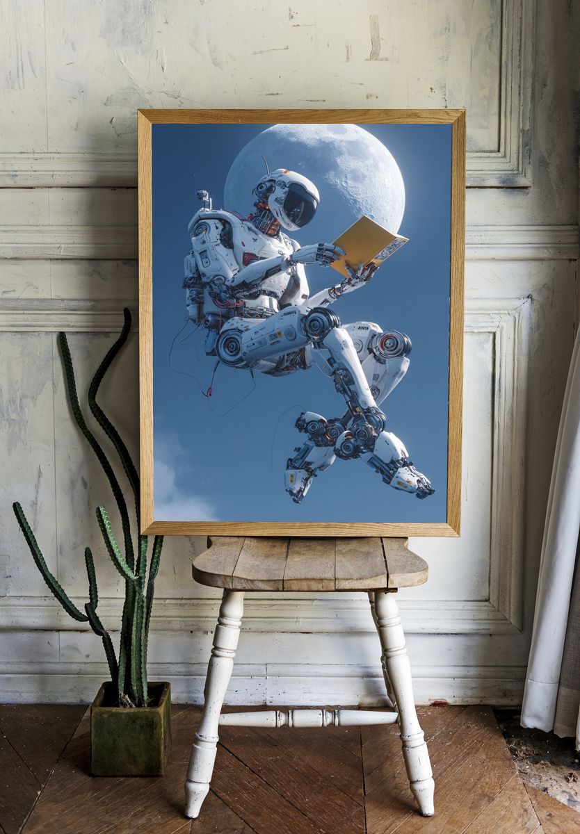 Astronaut Reading Moonlight Print. — room view 1