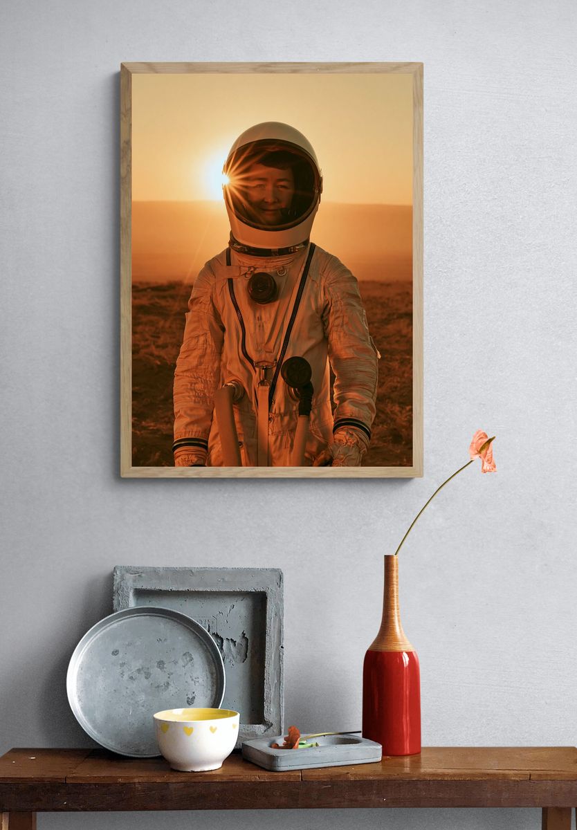 Astronaut at Sunset Photography Poster. — room view 3