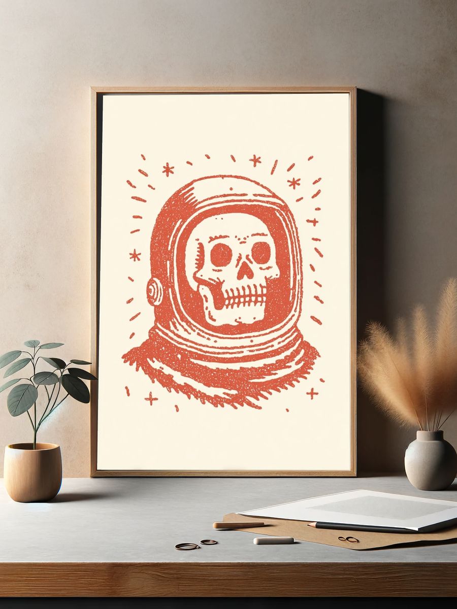Astronaut Skull Illustration Poster. — room view 2