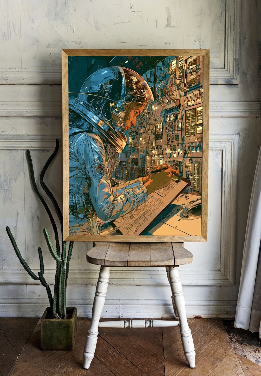 Astronaut Mission Control Illustration Poster. room preview