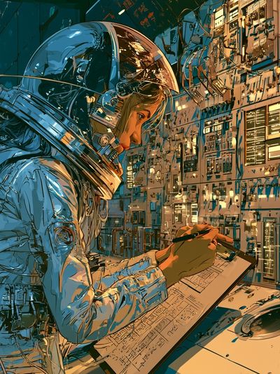 Astronaut Mission Control Illustration Poster. poster