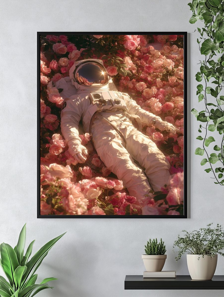 Astronaut in Roses Surrealism Poster. — room view 4