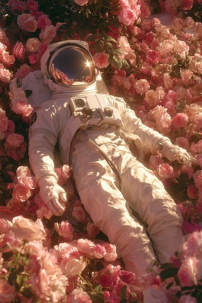 Astronaut in Roses Surrealism Poster.