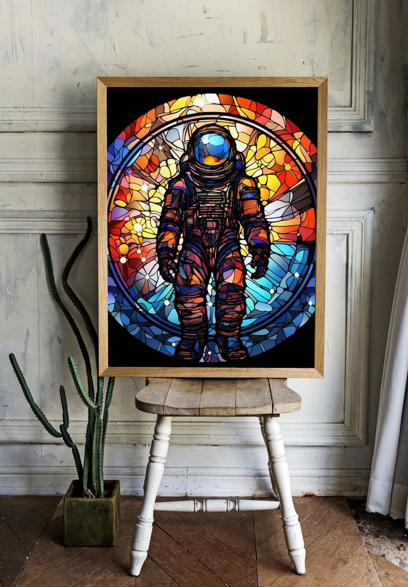 Astronaut Stained Glass Poster. room preview
