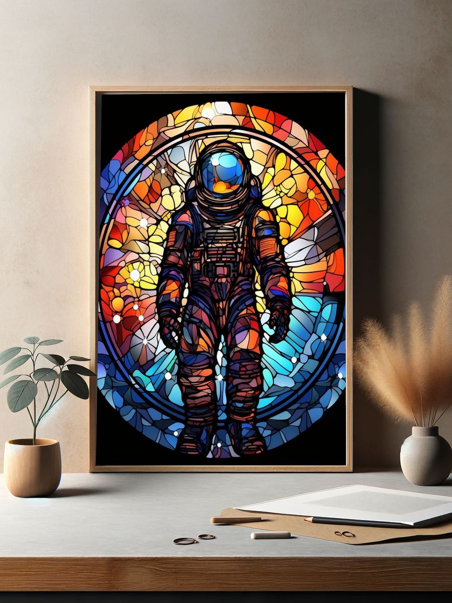 Astronaut Stained Glass Poster. — room view 2