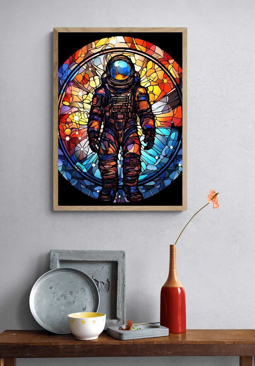 Astronaut Stained Glass Poster. — room view 3