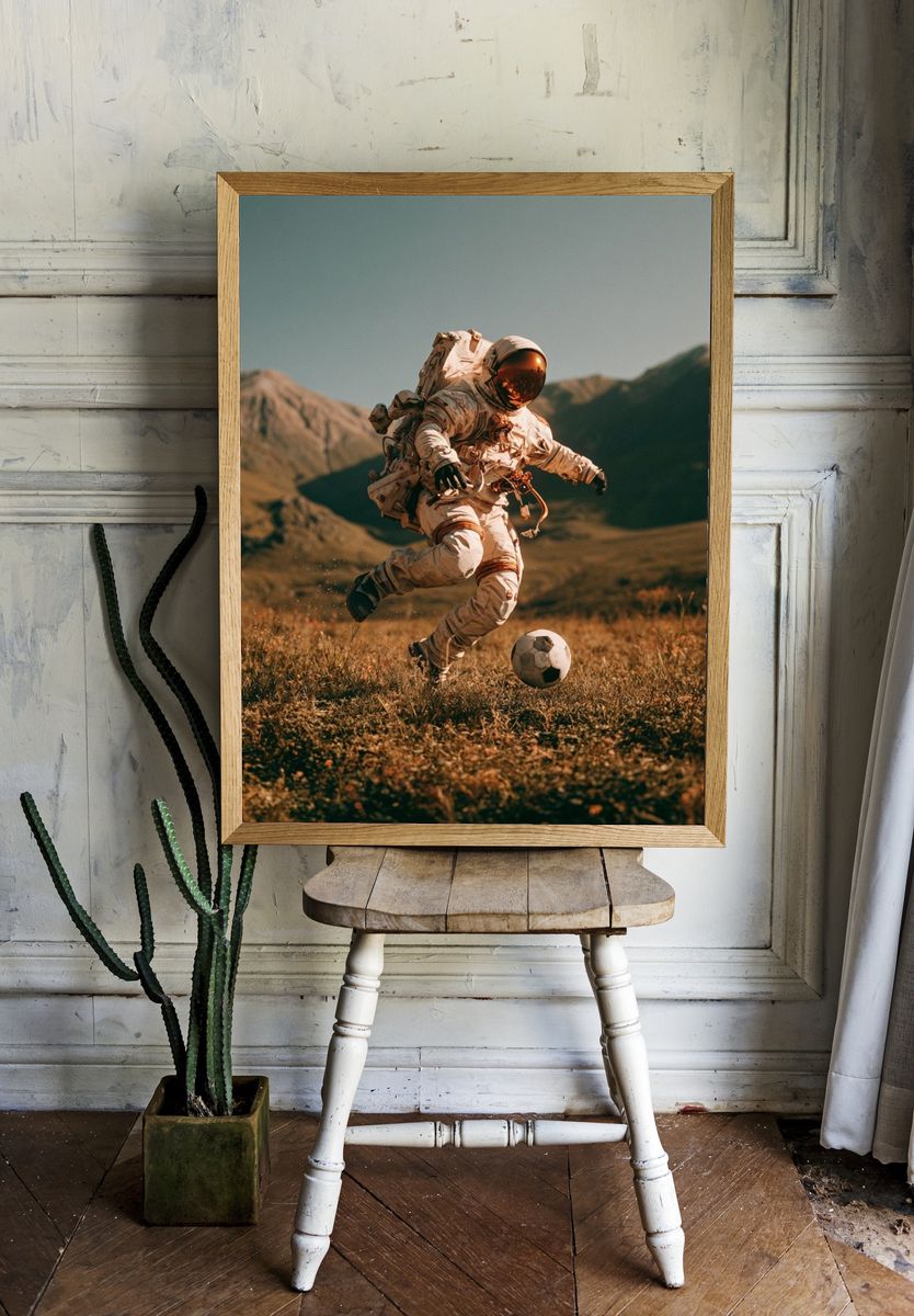 Astronaut Soccer Photography Poster. room preview