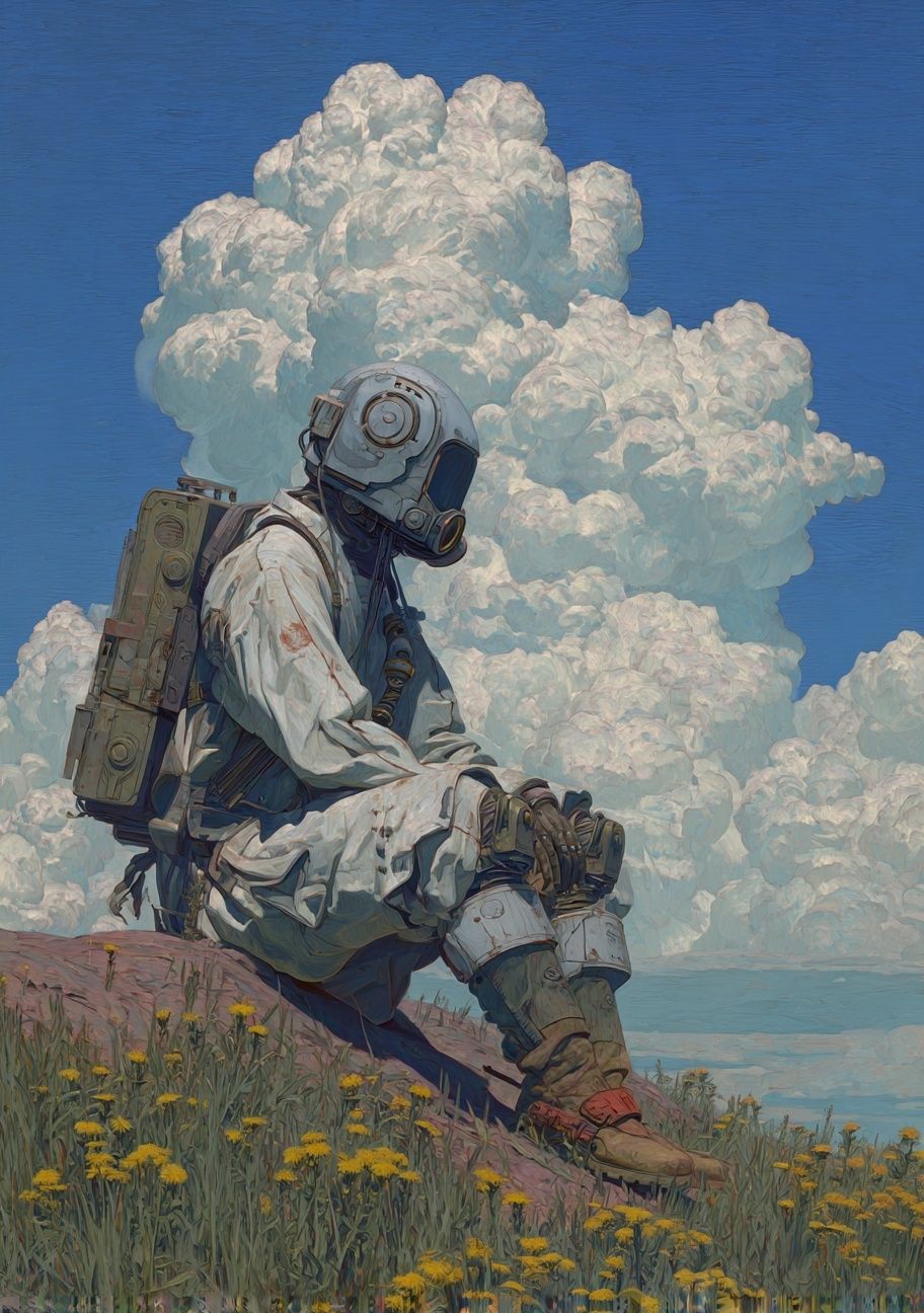Astronaut in Dandelion Field — Digital Art Print. poster — illustration art