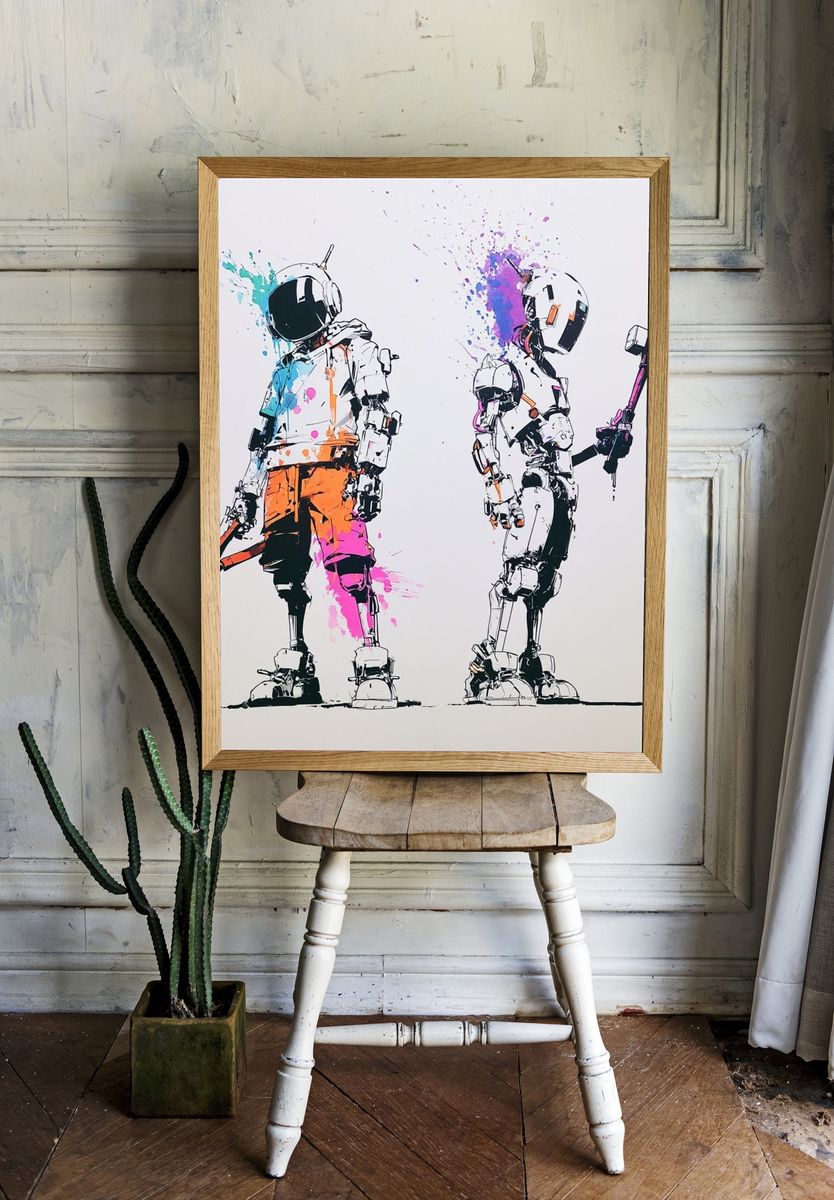 Astronaut Duo Digital Art Poster. room preview