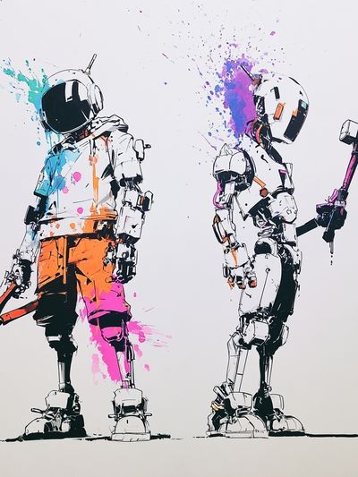 Astronaut Duo Digital Art Poster.