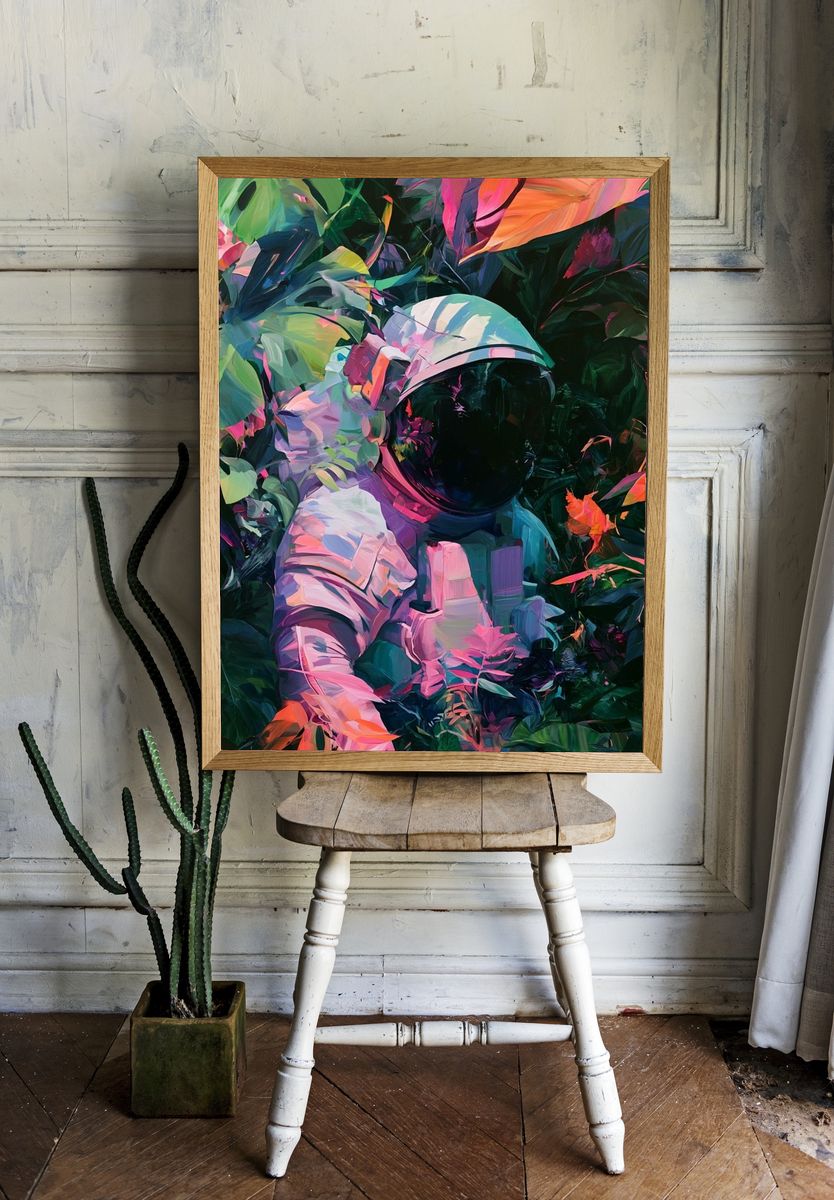 Astronaut Jungle Digital-Art Poster. room preview