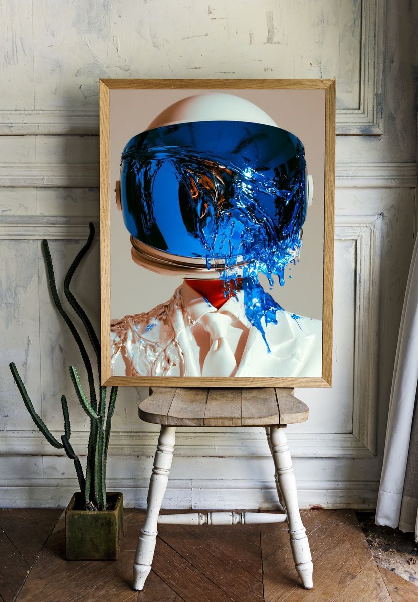 Astronaut Helmet Surrealism Print. room preview