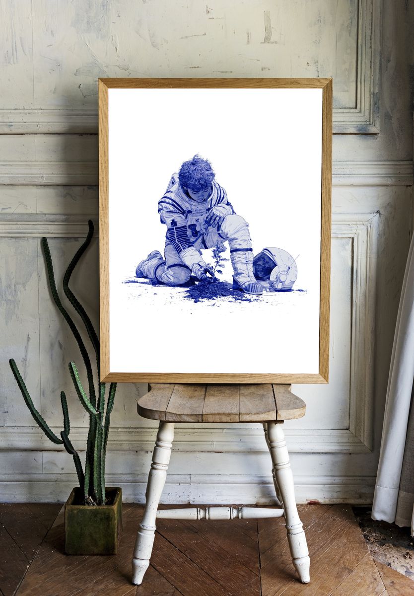 Astronaut Planting Seed Illustration Poster. room preview
