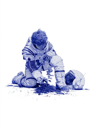 Astronaut Planting Seed Illustration Poster. poster