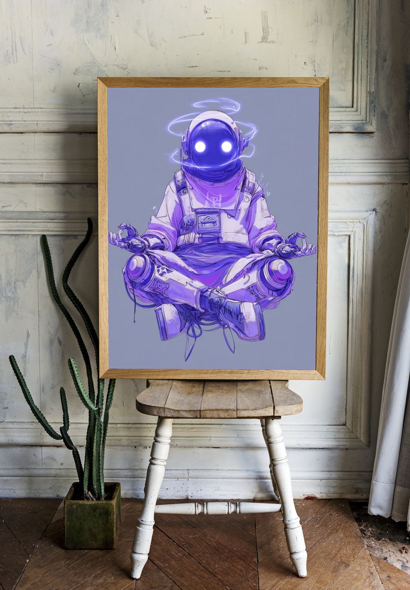 Meditating Astronaut Digital Art Poster. — room view 1