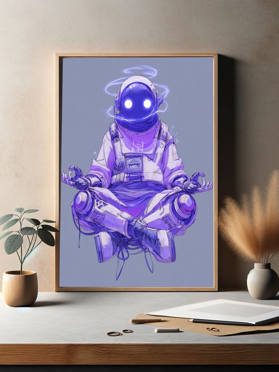 Meditating Astronaut Digital Art Poster. — room view 2