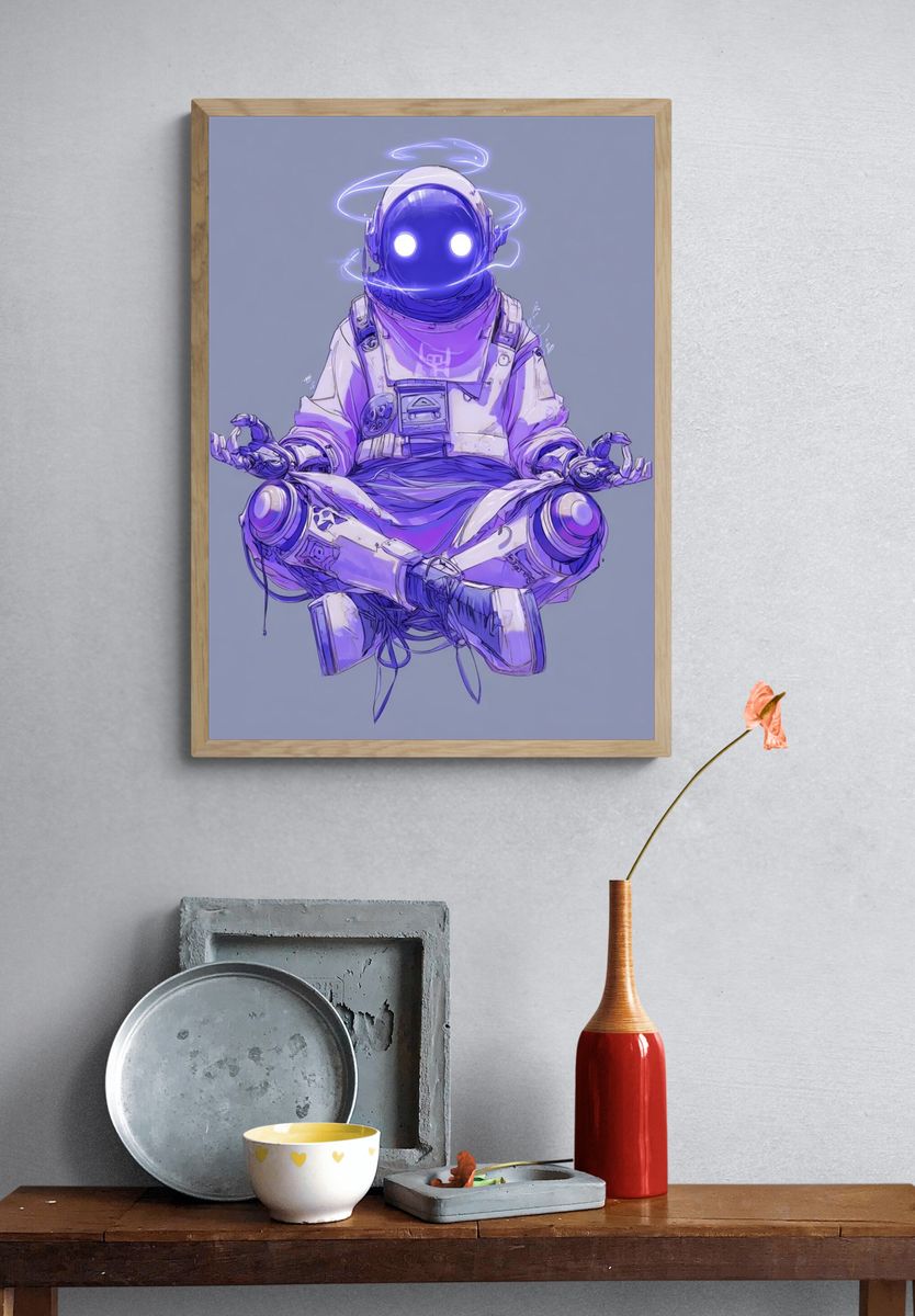 Meditating Astronaut Digital Art Poster. — room view 3