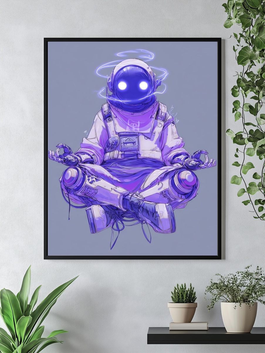 Meditating Astronaut Digital Art Poster. — room view 4