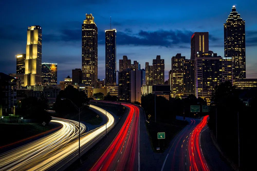 Atlanta Skyline Night Photography Poster. poster detail