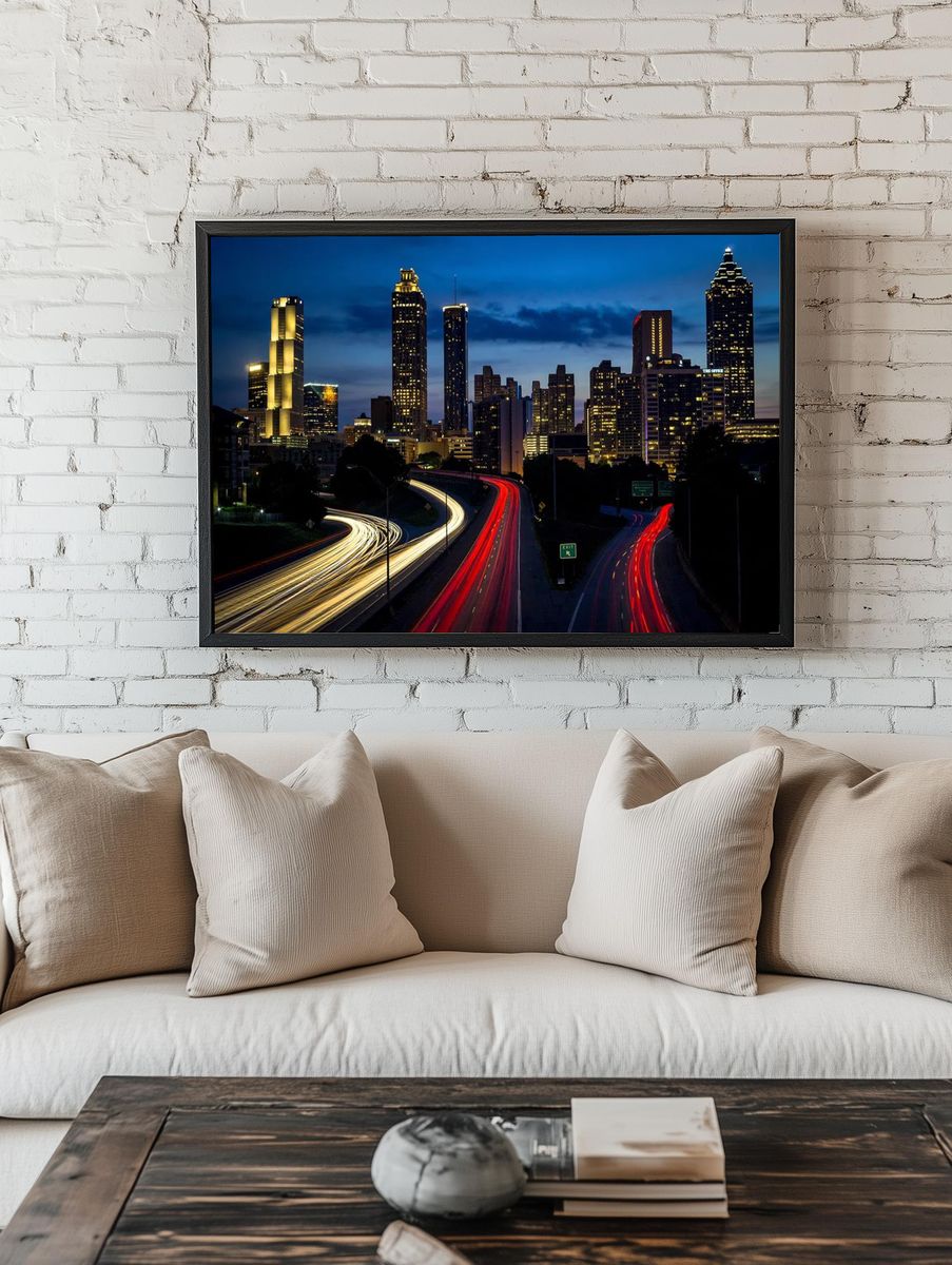 Atlanta Skyline Night Photography Poster. — room view 1