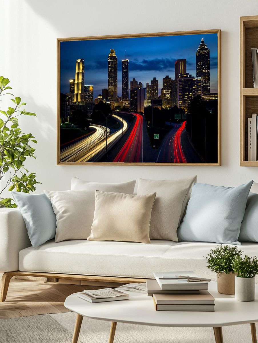 Atlanta Skyline Night Photography Poster. — room view 2
