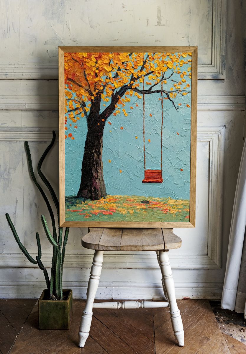 Autumn Tree with Swing — Fine Art Print. — room view 1