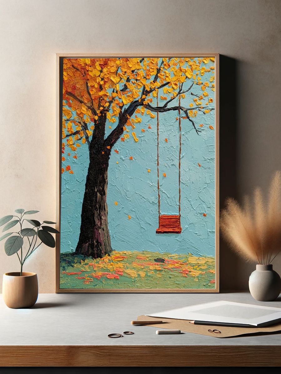 Autumn Tree with Swing — Fine Art Print. — room view 2