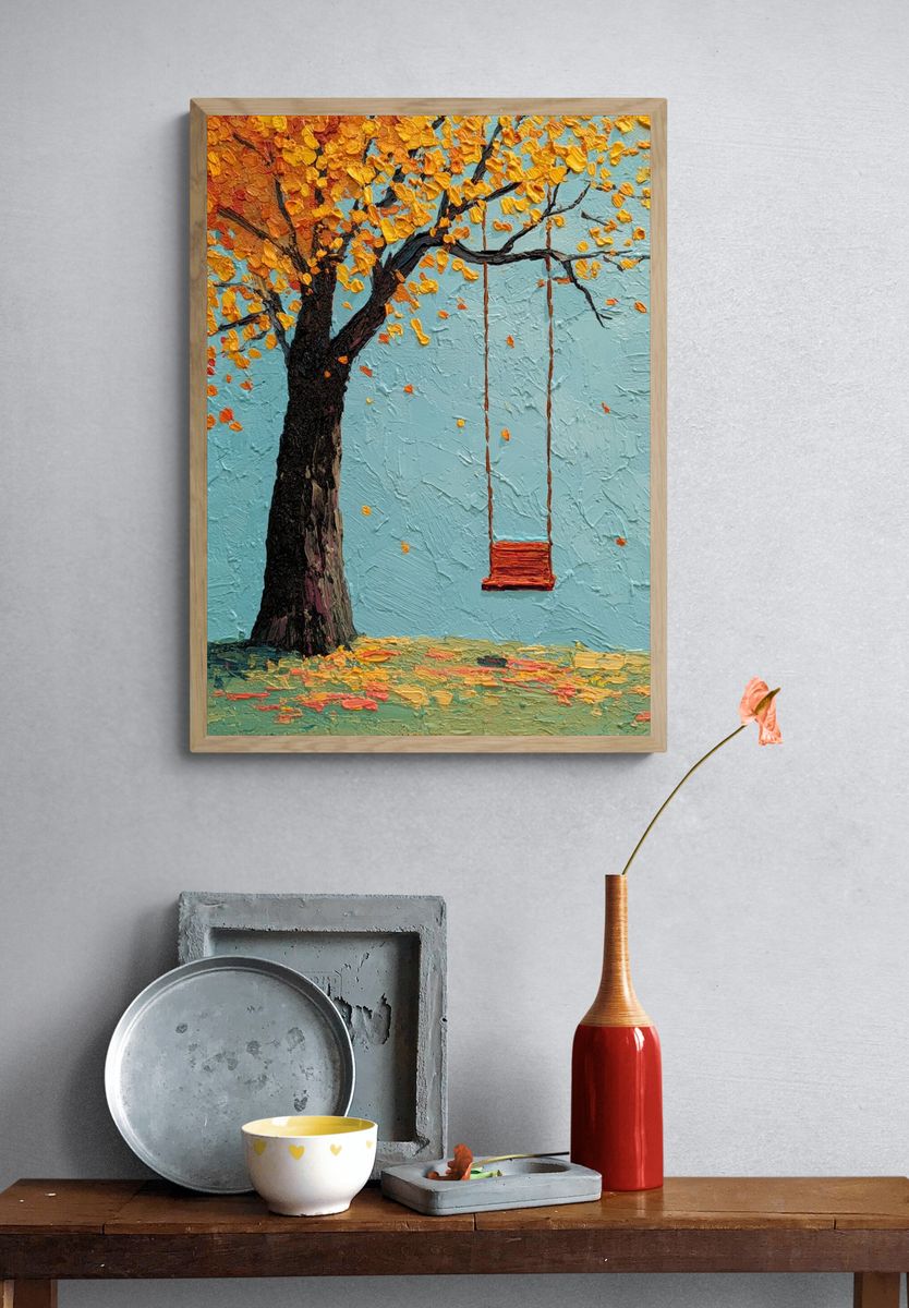 Autumn Tree with Swing — Fine Art Print. — room view 3