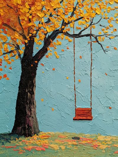 Autumn Tree with Swing — Fine Art Print. poster print