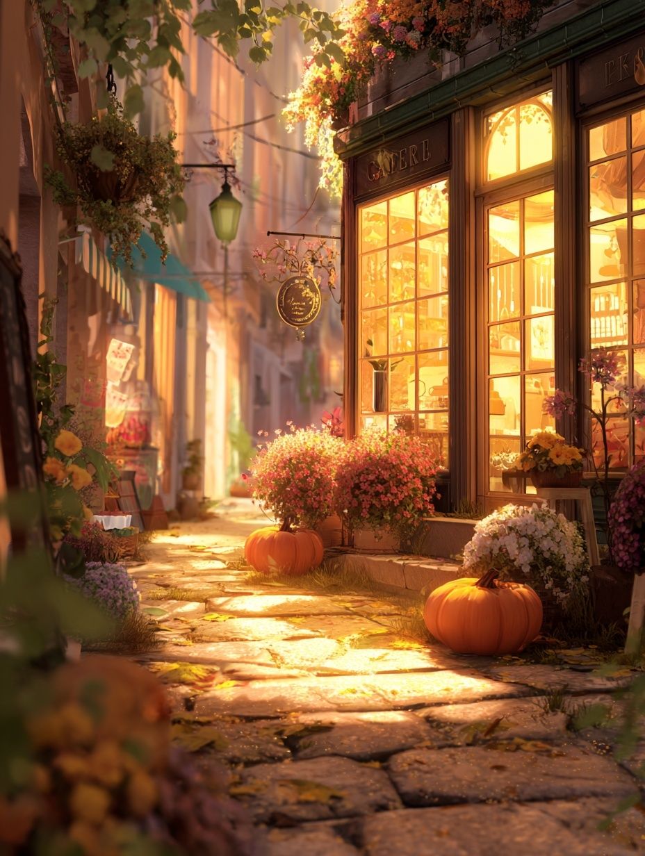 Charming Autumn Street — Illustration Print. poster — illustration art