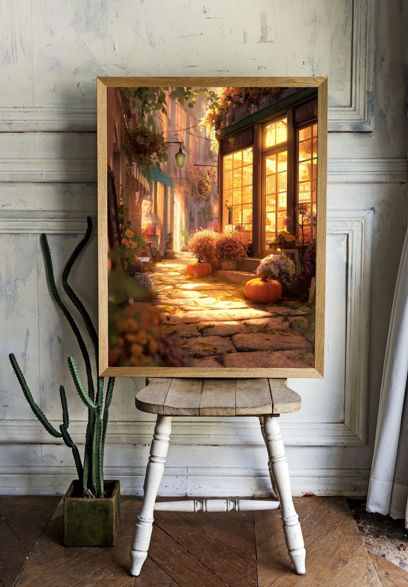 Charming Autumn Street — Illustration Print. — room view 1