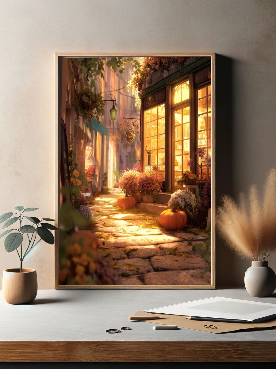 Charming Autumn Street — Illustration Print. — room view 2