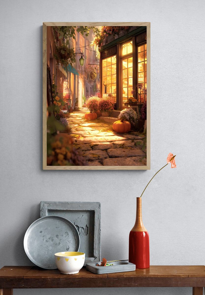 Charming Autumn Street — Illustration Print. — room view 3