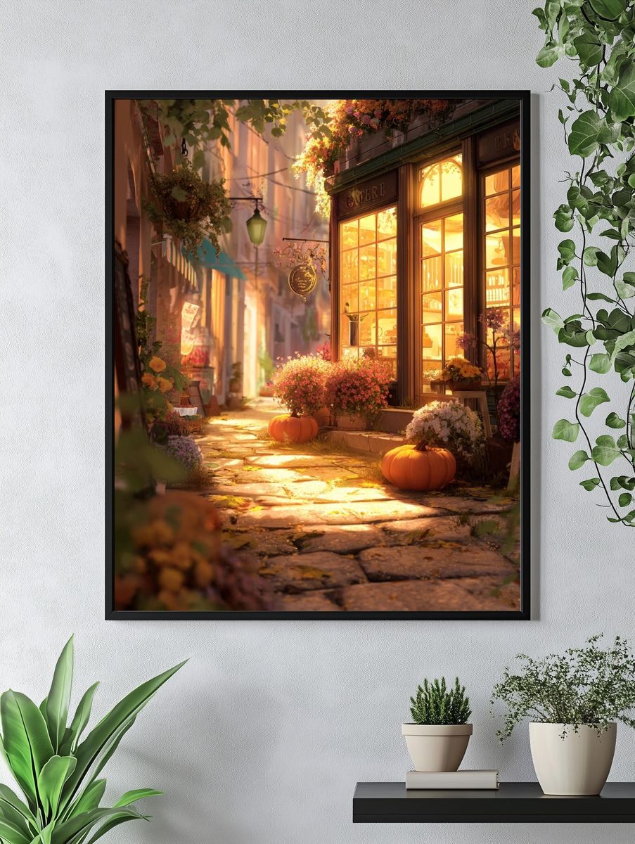 Charming Autumn Street — Illustration Print. — room view 4