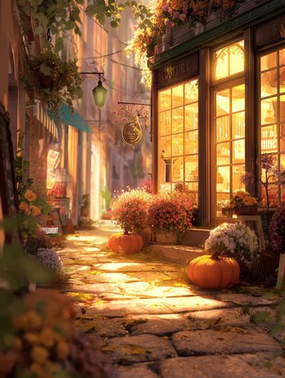 Charming Autumn Street — Illustration Print. poster