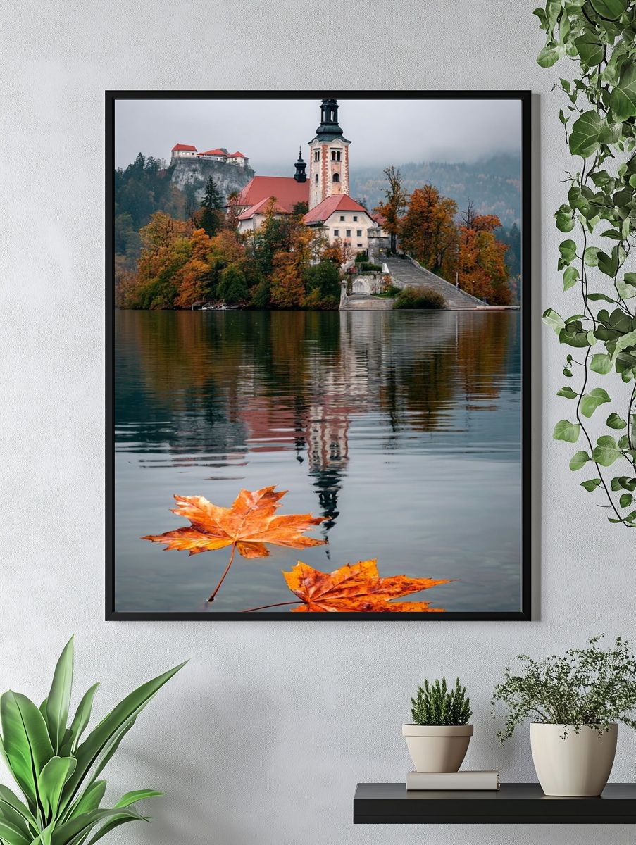 Autumn Lake Church Photography Poster. — room view 4