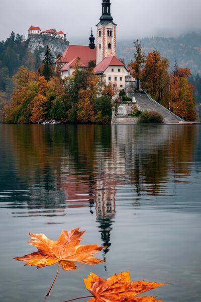 Autumn Lake Church Photography Poster. poster print