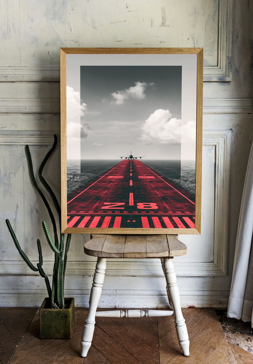Runway 28 Airplane Photography Poster. — room view 1