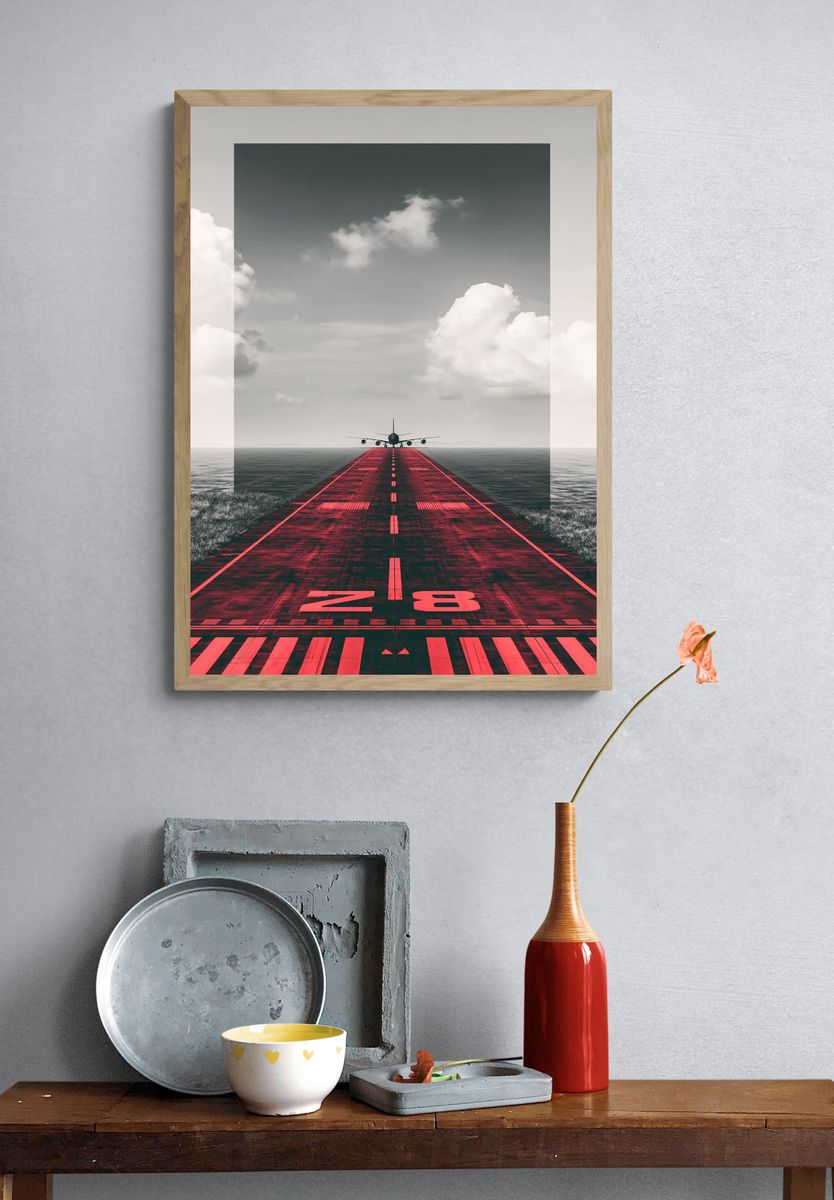Runway 28 Airplane Photography Poster. — room view 3