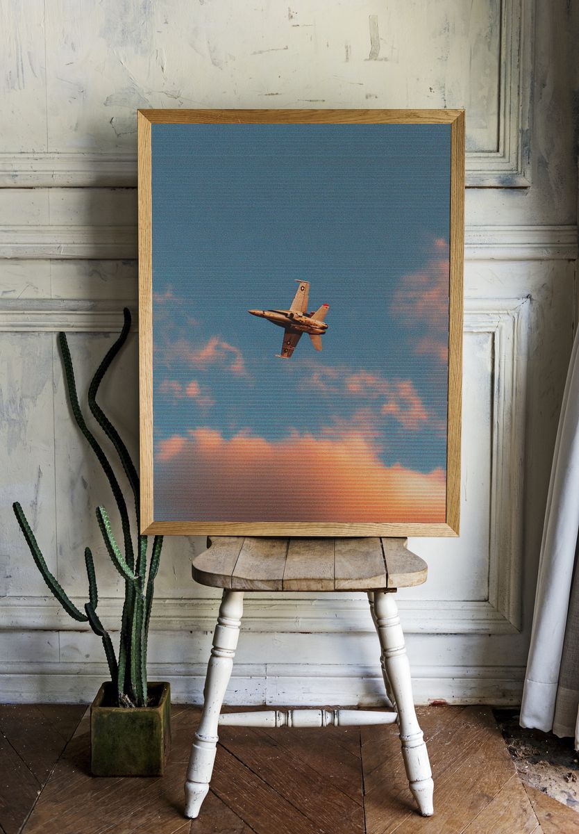Jet Fighter in Sunset Sky Poster. — room view 1